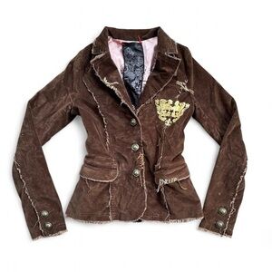 ❌SOLD❌Vtg Y2K Miss Me Corduroy Brown Distressed Blazer Jacket